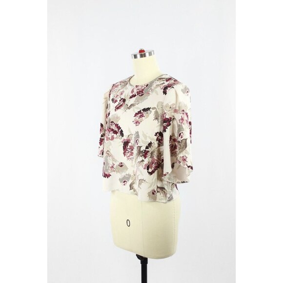 Aritzia WILFRED Cambrai Purple Matte Crepe Bell Sleeve Cropped Blouse, Size XS - Picture 4 of 10